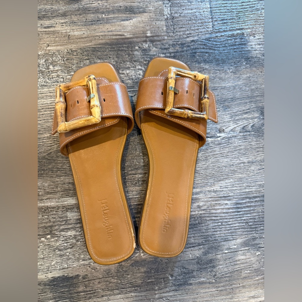 J.McLaughlin Aurora Leather Slides Sandals w/ Bamboo Buckle